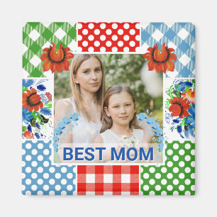 Blommig & Plaid Fotolampa Mors Dag Magnet