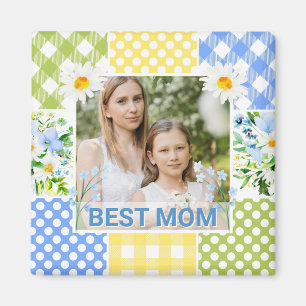 Blommig & Plaid Fotolampa Mors Dag Magnet