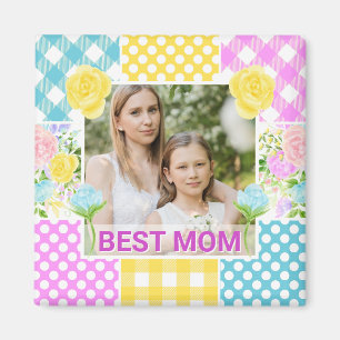 Blommig & Plaid Fotolampa Mors Dag Magnet