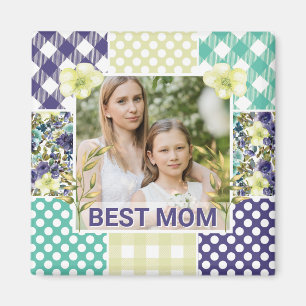 Blommig & Plaid Fotolampa Mors Dag Magnet
