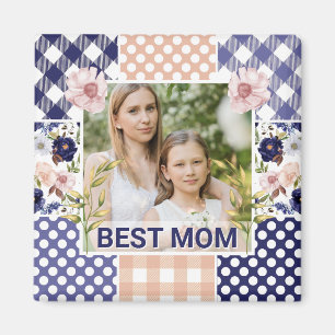 Blommig & Plaid Fotolampa Mors Dag Magnet
