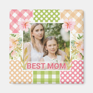 Blommig & Plaid Fotolampa Mors Dag Magnet