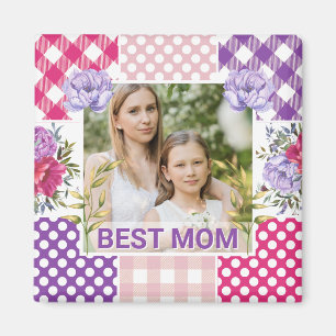 Blommig & Plaid Fotolampa Mors Dag Magnet