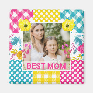 Blommig & Plaid Fotolampa Mors Dag Magnet