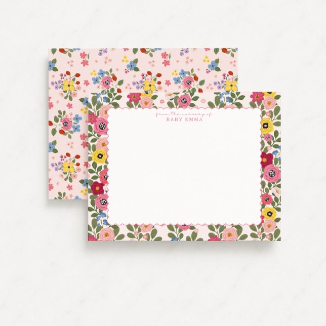 Blommig Plantskola Handritad Scallop Border Papper Inbjudningar (Skapare uppladdad)