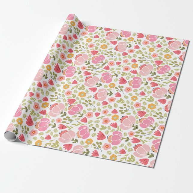 Blommig presentinslagspappersrulle presentpapper (Utrullad)