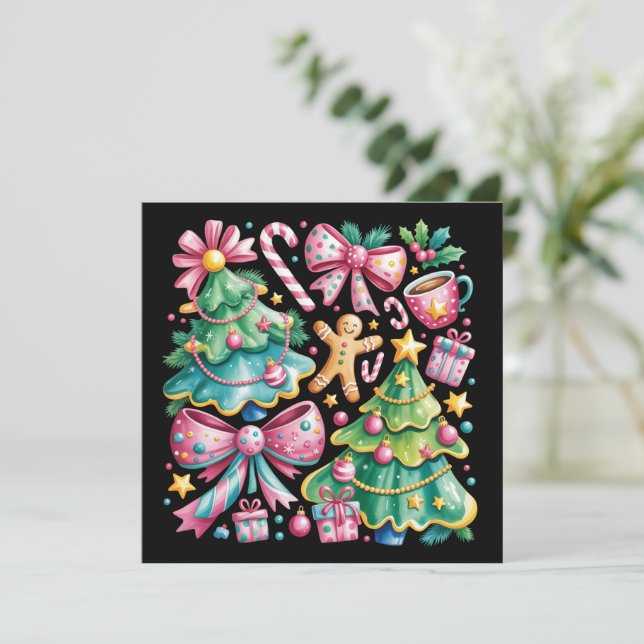 Blommig Priddy julgransslinga Coquette Rosa Blå Julkort (Stående Fram)