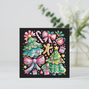 Blommig Priddy julgransslinga Coquette Rosa Blå Julkort
