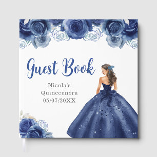 Blommig prinsessa i mörkblå klänning Quinceanera Gästböcker
