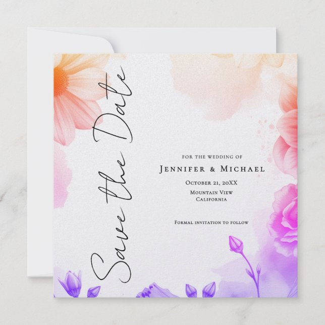 Blommig professionell minimalistisk modern enkel spara datumet (Framsida)