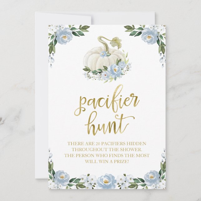 Blommig pumpa höst pojke napp jakt spel skylt inbjudningar (Framsida)