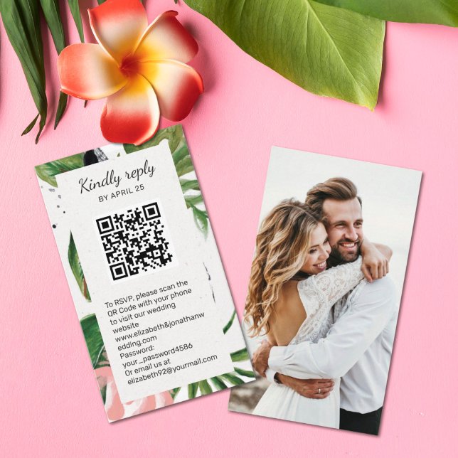 Blommig QR-kod fotot online RSVP-bifogad handling Tilläggskort (Skapare uppladdad)