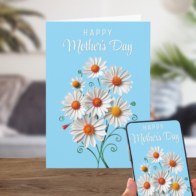 Blommig Quillingkonst Kort för Mors Dag med Tusens (A pretty bouquet of daisies to send to your mom this Mother's Day! Just add your message)