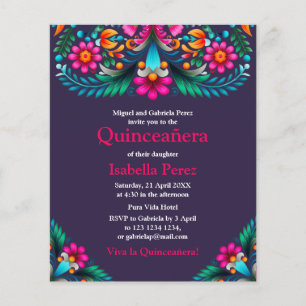 Blommig Quinceanera Lila Mexikansk Födelsedagsfest Flygblad