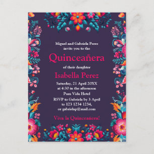 Blommig Quinceanera Lila Mexikansk Födelsedagsfest Vykort