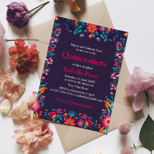 Blommig Quinceanera Mexikansk Fest Födelsedag Inbjudningar