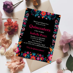 Blommig Quinceanera Svart Mexikansk Födelsedagsfes Vykort