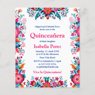 Blommig Quinceanera Vit Mexikansk Fest Födelsedag Flygblad
