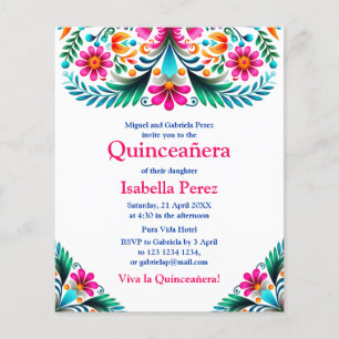 Blommig Quinceanera Vit Mexikansk Födelsedagsfest Flygblad