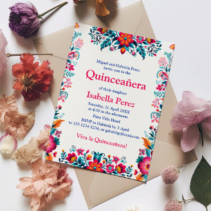 Blommig Quinceanera Vit Mexikansk Födelsedagsfest Inbjudningar