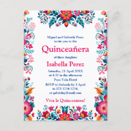 Blommig Quinceanera Vit Mexikansk Födelsedagsfest Vykort