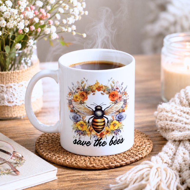 Blommig Rädda Bina Kaffemugg (Skapare uppladdad)