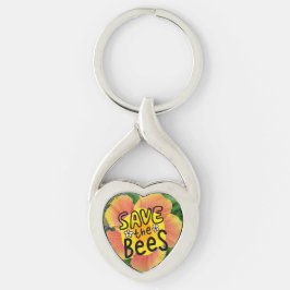 Blommig "Rädda Bina" Twisted Heart Silverfärgad Nyckelring