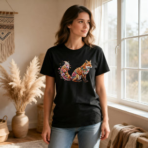 Blommig Räktröja Färgrik Boho Djur T-Shirt