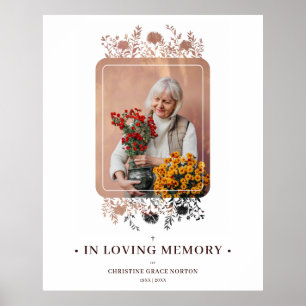 Blommig Ram & Elegant Foto Begravning Poster