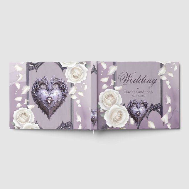 Blommig ram med hjärta och vita rosor gästböcker (Full)