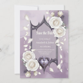 Blommig ram med hjärta och vita rosor spara datumet