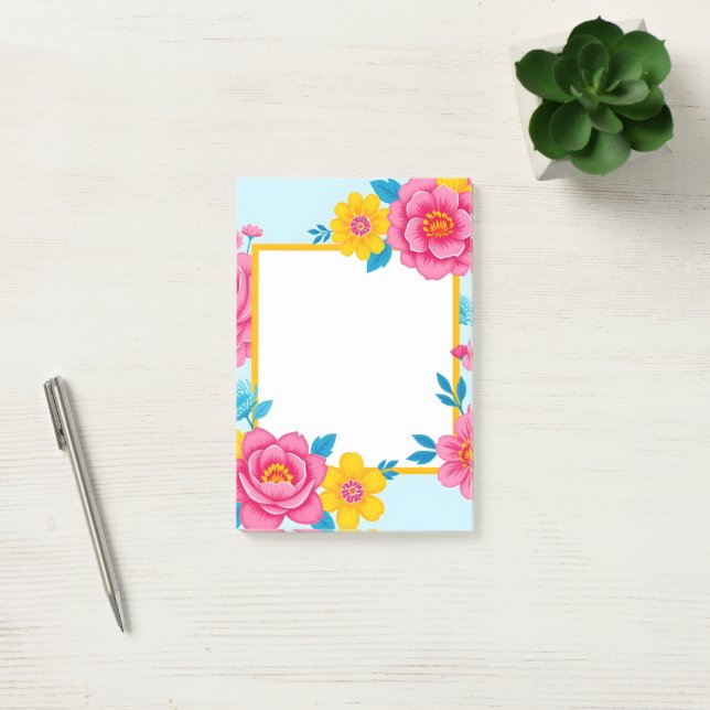 Blommig ram med livliga blommor post-it block (Kontor)