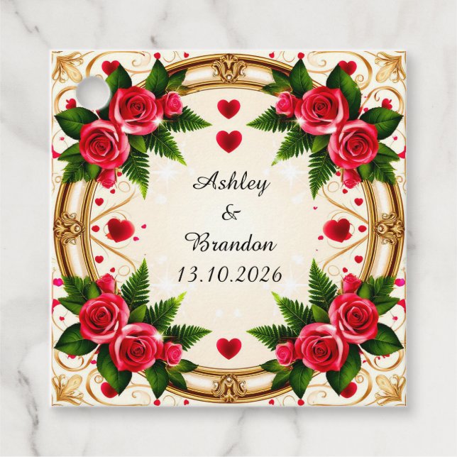 Blommig ram med rosa rosor gåvor etiketter (Framsida)