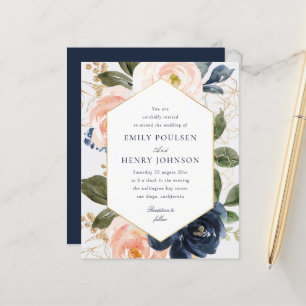 Blommig ram navy och blush akvarell bröllop