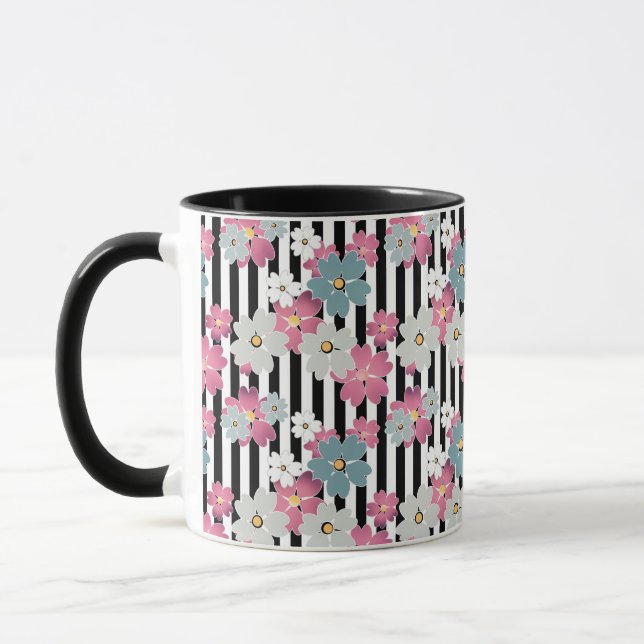 Blommig, randig mugg (Vänster)