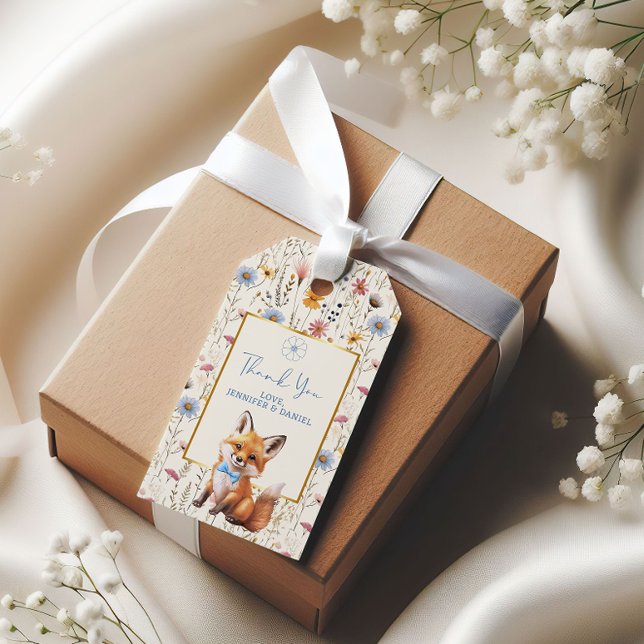 Blommig Rävvälkomsttagg för Skogsbabygalas Presentetikett (Skapare uppladdad)