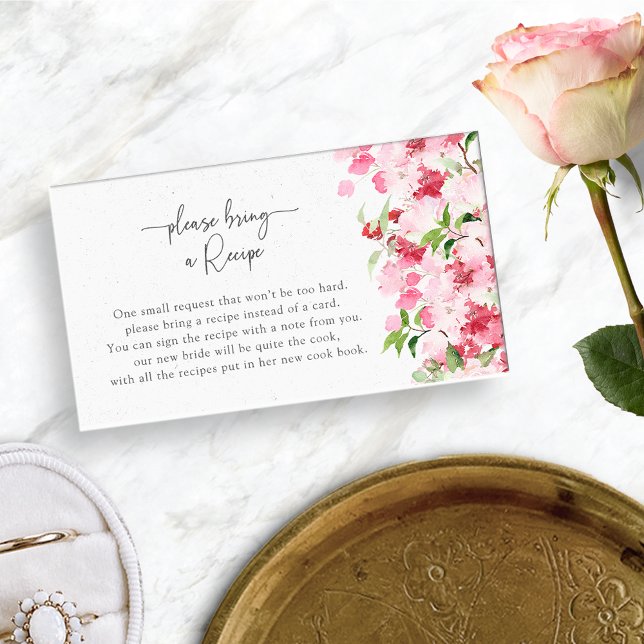 Blommig recept tilläggskort (Red and Pink Roses Floral Recipe Enclosure Card for Bridal Shower by Painted Paperie
)