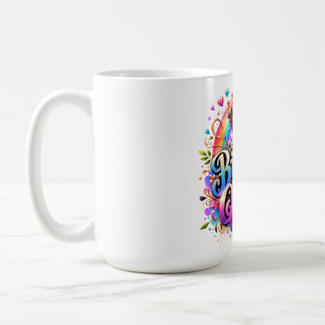 Blommig regnbåge födelsedagsdrottning kaffemugg (Vänster)