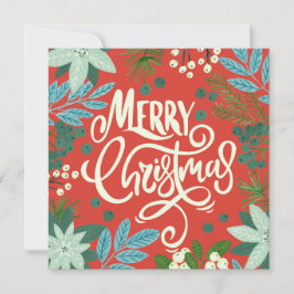 Blommig röd jul fotohögtidskort julkort