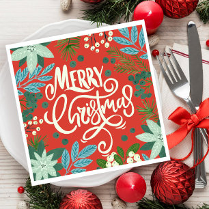 Blommig röd jul pappersservett