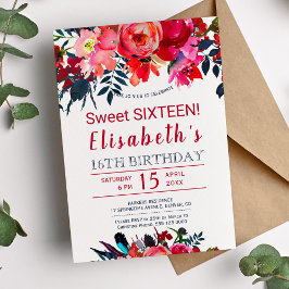 Blommig röd marinboho-pionblommor söt sexton inbjudningar