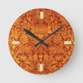 Blommig röd och gyllene gul Wm Morris-design Rund Klocka