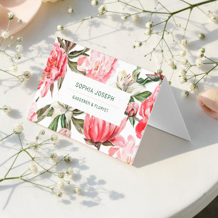 Blommig Röd Vit Rosa Akvarell Visitkort