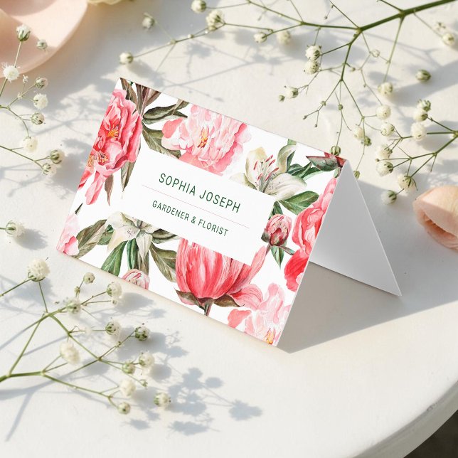 Blommig Röd Vit Rosa Akvarell Visitkort (Skapare uppladdad)
