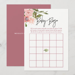 Blommig rodnad och roséguld baby shower Baby Bingo Inbjudningar