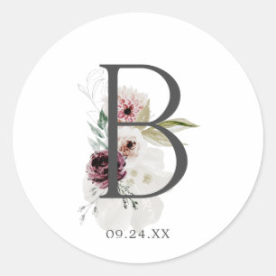 Blommig Romantik Bokstav B Monogram Kuvert Sigill Runt Klistermärke