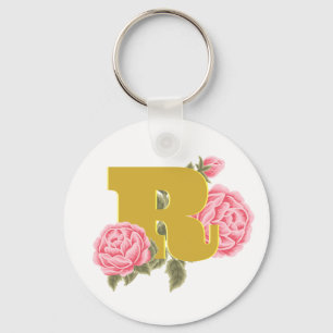 Blommig Ros Första Bokstaven Monogram Namn Par Nyckelring
