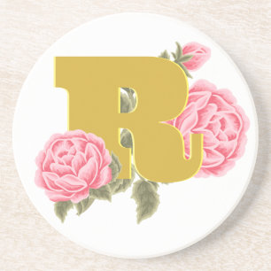 Blommig Ros Första Bokstaven Monogram Namn Par Underlägg