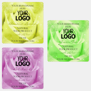 Blommig Ros Gul Grön Lila Produkt Etikett Logotyp