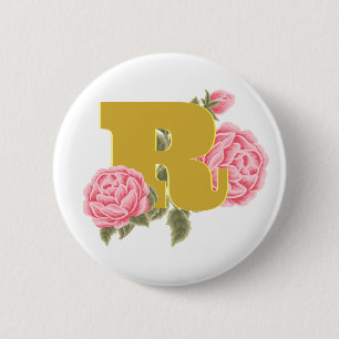 Blommig Ros Initial Bokstav Monogram Namn Par Knapp